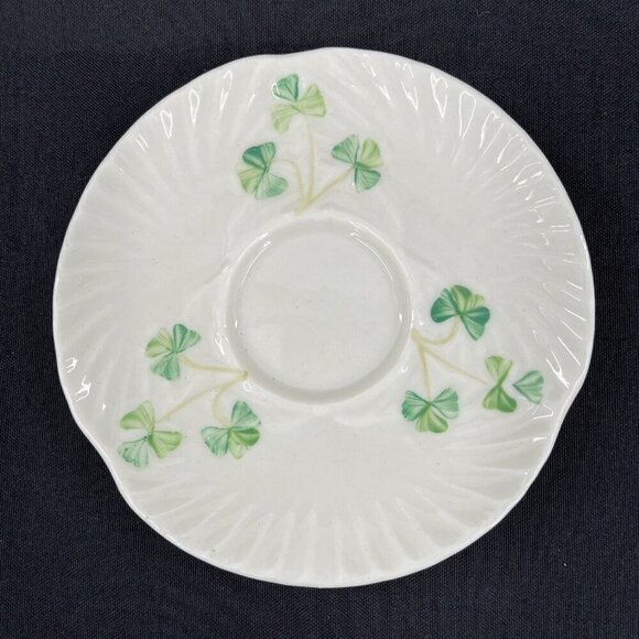 Belleek Shamrock Shell Cup Saucer Harp Handle Green Mark 1965-1981 Vtg Porcelain - Picture 3 of 10